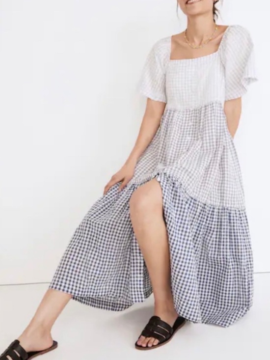 Madewell Dresses & Skirts - Madewell Patchwork Gingham Button Front Tiered Midi Dress